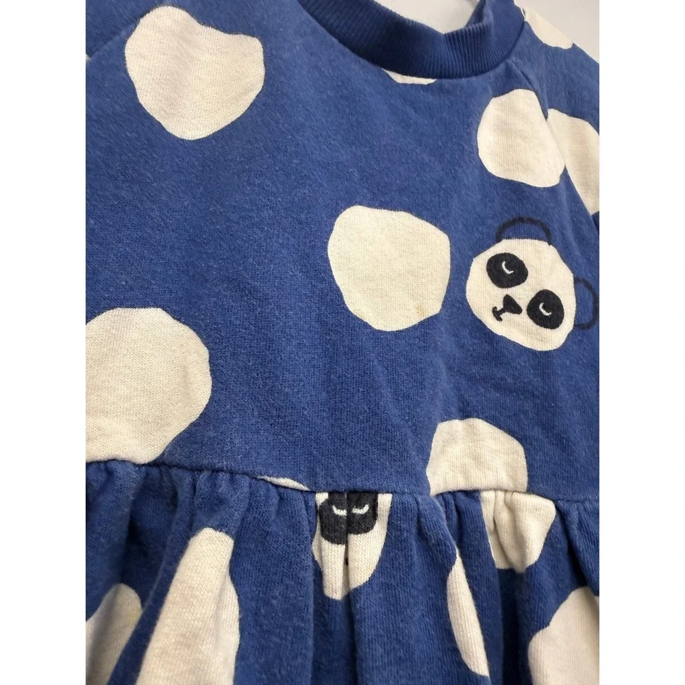 Hanna Andersson Blue Panda Polka Dot Long Sleeve Sweatshirt Dress Kids Size 4